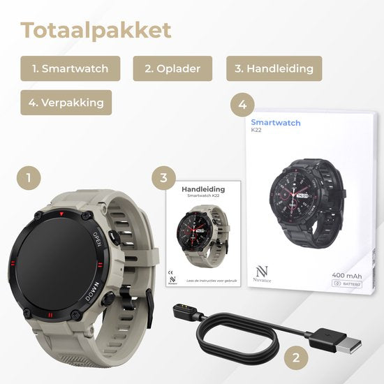 Nuvance - Outdoor Smartwatch - IP67 Waterdicht - Bluetooth Smartwatch voor Dames en Heren - Smartwatches - Sporthorloge met Stappenteller, Calorie Teller, Slaap meter - Geschikt voor alle Smartphones - Grijs