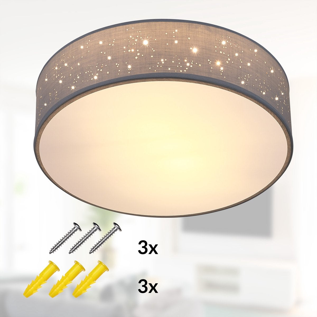 Plafondlamp – Sterrenhemel – Rond - Ø 38cm – 40 Watt - Stof -Grijs