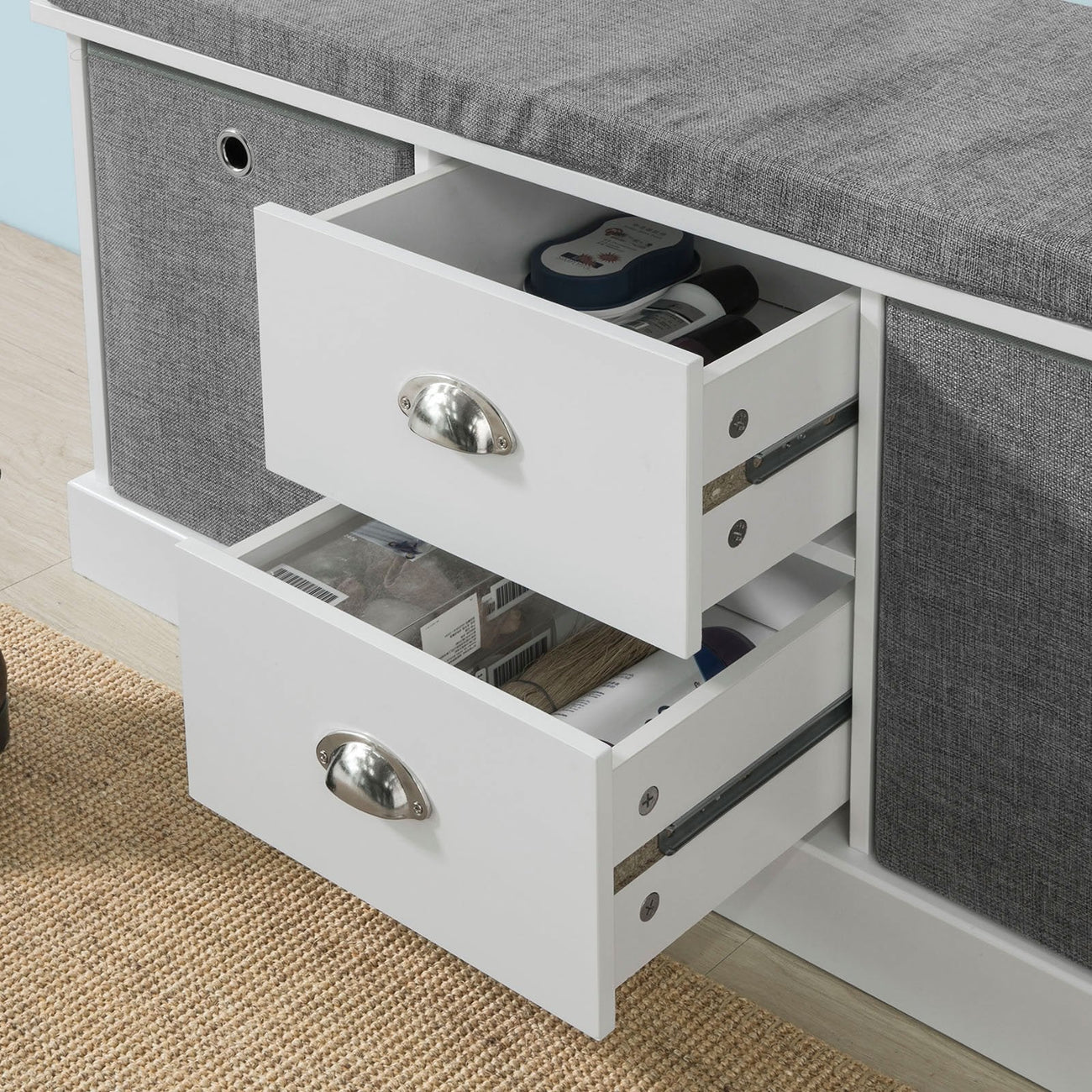 SoBuy Schoenenbank met zitkussen - 4 Lades - 108 x 20 x 41 cm - Grijs/ Antraciet