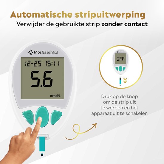 MostEssential Premium Glucosemeter Startpakket - Bloedsuikermeter - Bloedglucosemeter - Diabetes Meter - Alles in één set - Inclusief Opbergtas, Prikpen, 10 Teststrips & 10 Lancetten