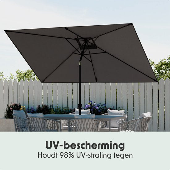 LifeGoods Parasol - Tuin - 200x300cm - 30° Kantelbaar - Waterdicht - UPF50+ - Donkergrijs