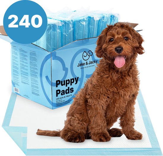 Jake and Jacky 240 Puppy Training Pads 60 x 90 cm - met Plakstrip - Zindelijkheidstraining Hond - Hondentoilet - Plasmatjes hond - Extra Groot