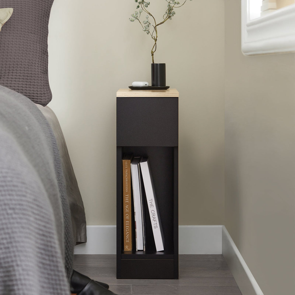 SoBuy Nachtkastje met Lade en Opbergvak - Set van 2 - 20x35x60 cm - Max. 20KG - Zwart