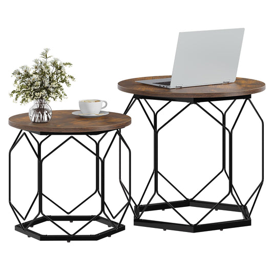 Woltu Salontafelset - 2-delig - Rond - Houtnerf Bruin/Zwart