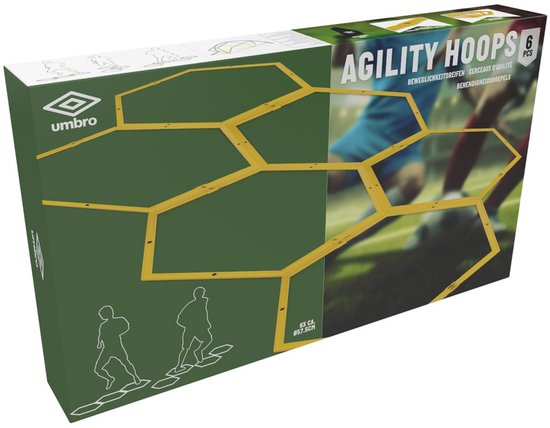 Umbro Agility Hoepels - 57,5 CM - Agility Set - 6 Hexagons incl. Verbindingsstukken - Voetbal Trainingsmateriaal - Speed Ladder - Geel