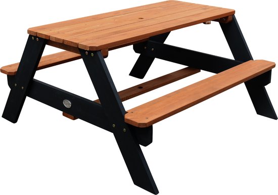 AXI Nick Picknicktafel Antraciet/bruin - Parasol Blauw/wit - Picknick tafel voor kinderen van FSC hout