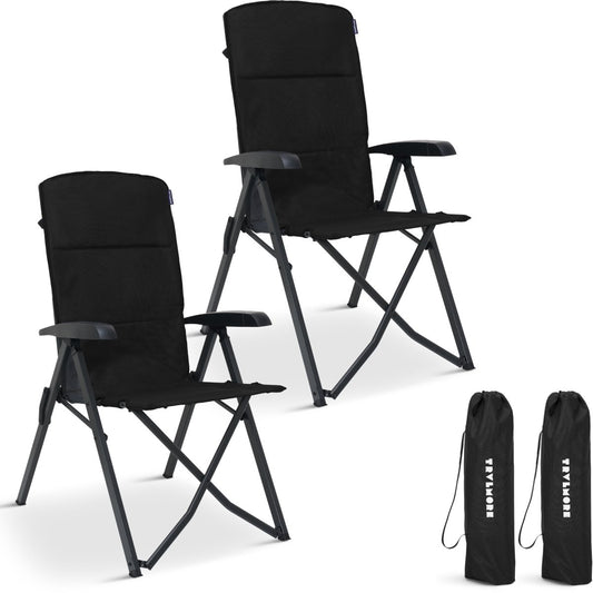 TRVLMORE Luxe Campingstoelen Set van 2 - Opvouwbaar - 150KG Draagvermogen - Verstelbare Rugleuning - Inclusief Draagtas - Zwart