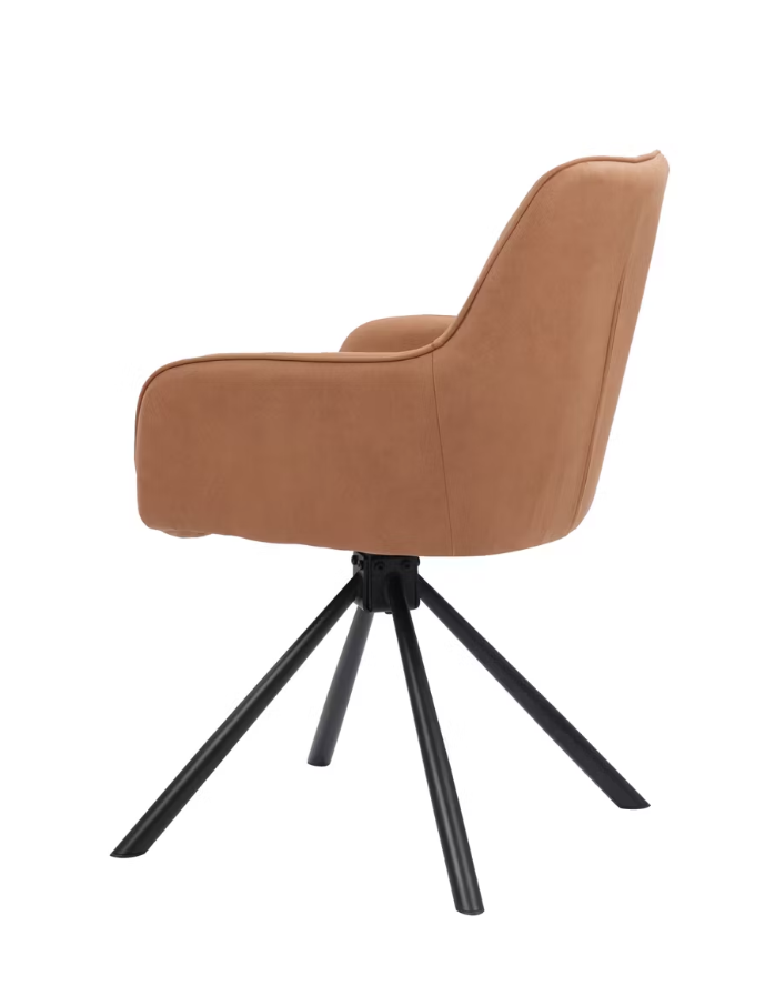 Dutchbone – Eetkamerstoel Draaibaar – Set Van 2 Stuks & Vintage Design – Voorzien Van Comfortabele Armleuningen En Metalen Frame – Voor Eethoek En Kantoor – Cognac Pu-leer