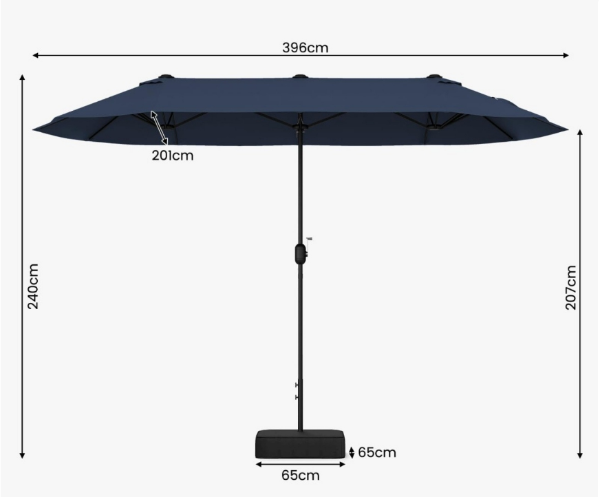 Coast Drievoudige Parasol 400 x 200 cm - Met Standaard - Zwengel - 12 Ribben