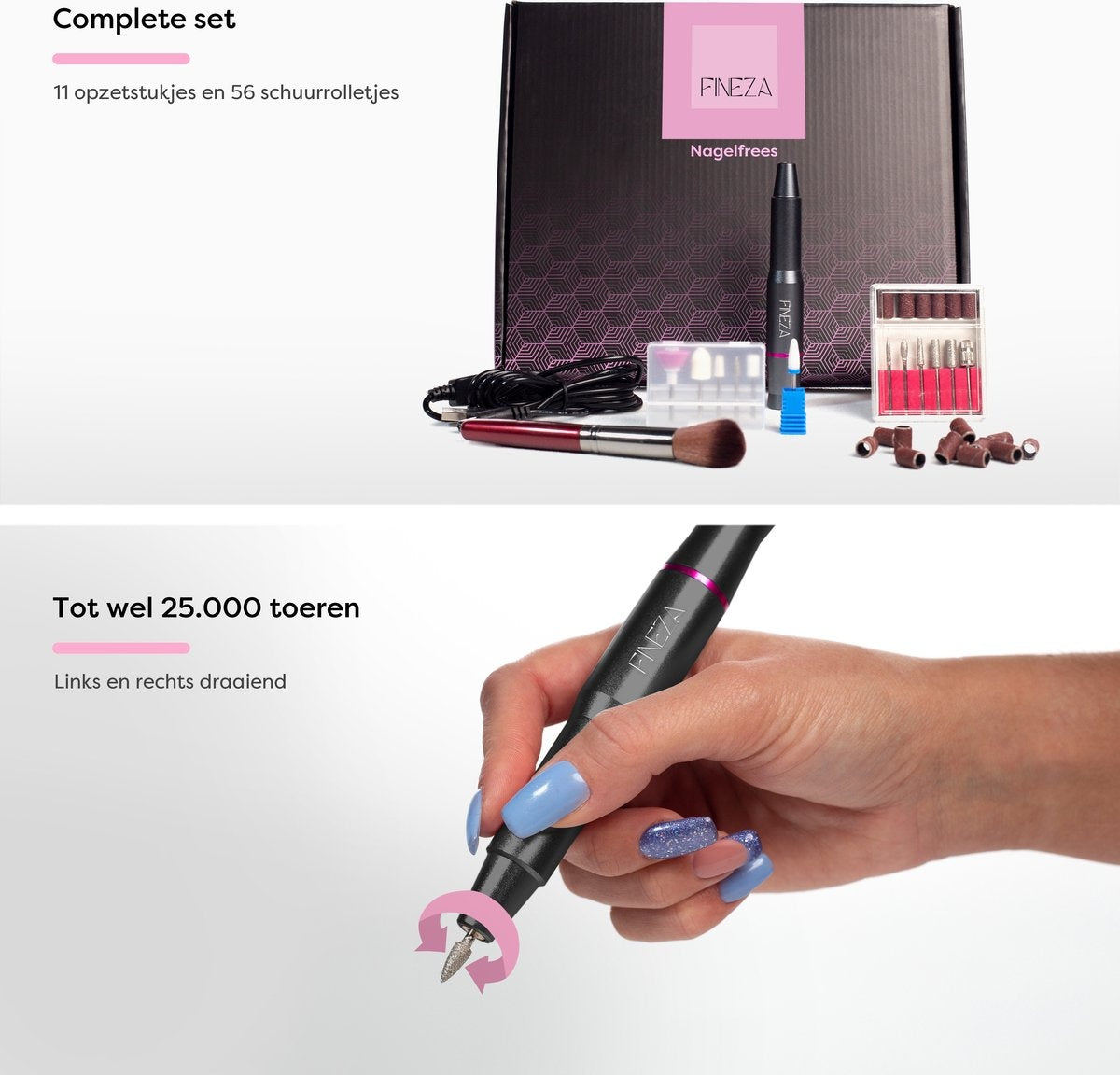 Fineza Elektrische Nagelfrees Set met Bitjes – Manicure & Pedicureapparaat – Nagelvijl - Antraciet