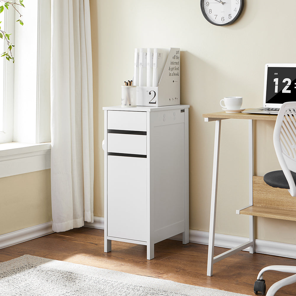 SoBuy FWT108-W Smalle Opbergkast 40x30x76 cm – Wit – Met 2 Lades en 1 Deur