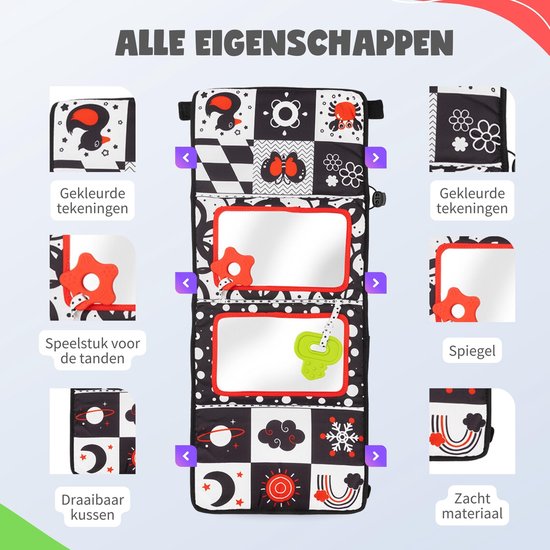 MontiPlay® Buikligtrainer Baby - Knisperboekje Baby - Baby speelgoed 6 maanden - Educatief Speelgoed - Tummy Time - Montessori - Sensorisch