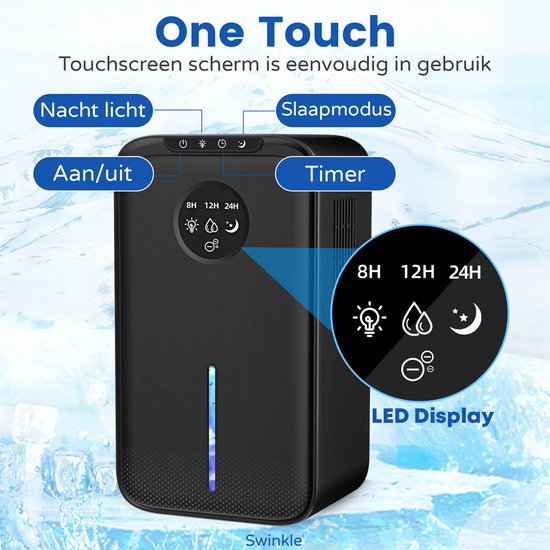 Swinkle® Luchtontvochtiger en Luchtreiniger - Ontvochtigt tot 1L per Dag - Dehumidifier geschikt voor Woonkamer, Slaapkamer, Badkamer met LED Scherm
