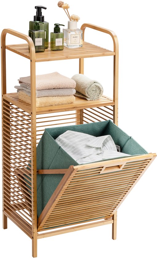 Coast Badkamermeubel 40,5 x 33 x 95,5 cm - Schommelwasmand - 2 Opbergplanken - Bamboe/Canvas