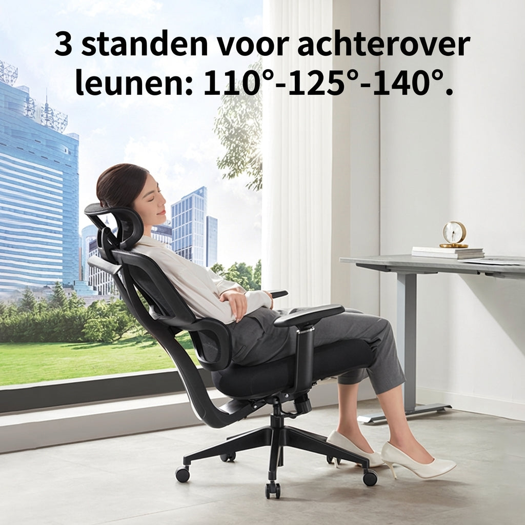 ochama x J.ZAO Z7 Comfort Ergonomische Bureaustoel, Achterkantelbaar in 3 standen, hoogteverstelbare armleuningen, adaptieve zwevende lendensteun, 3D hoofdsteun, E-sport stoel