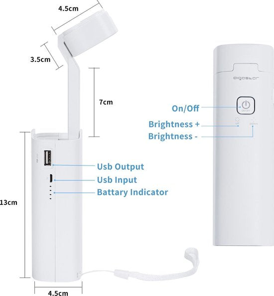 Aigostar Ivory - Bureaulamp Led - Dimbaar - USB Oplader - 3 Helderheidsniveaus - Opvouwbaar - met telefoonhouder - Wit