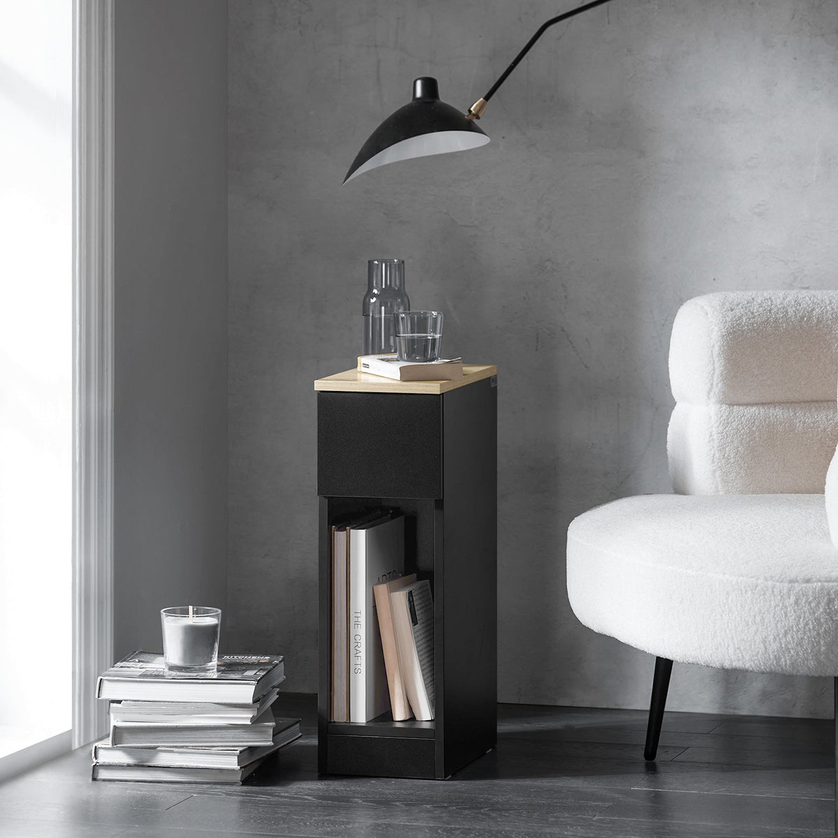 SoBuy Nachtkastje met Lade en Opbergvak - Set van 2 - 20x35x60 cm - Max. 20KG - Zwart