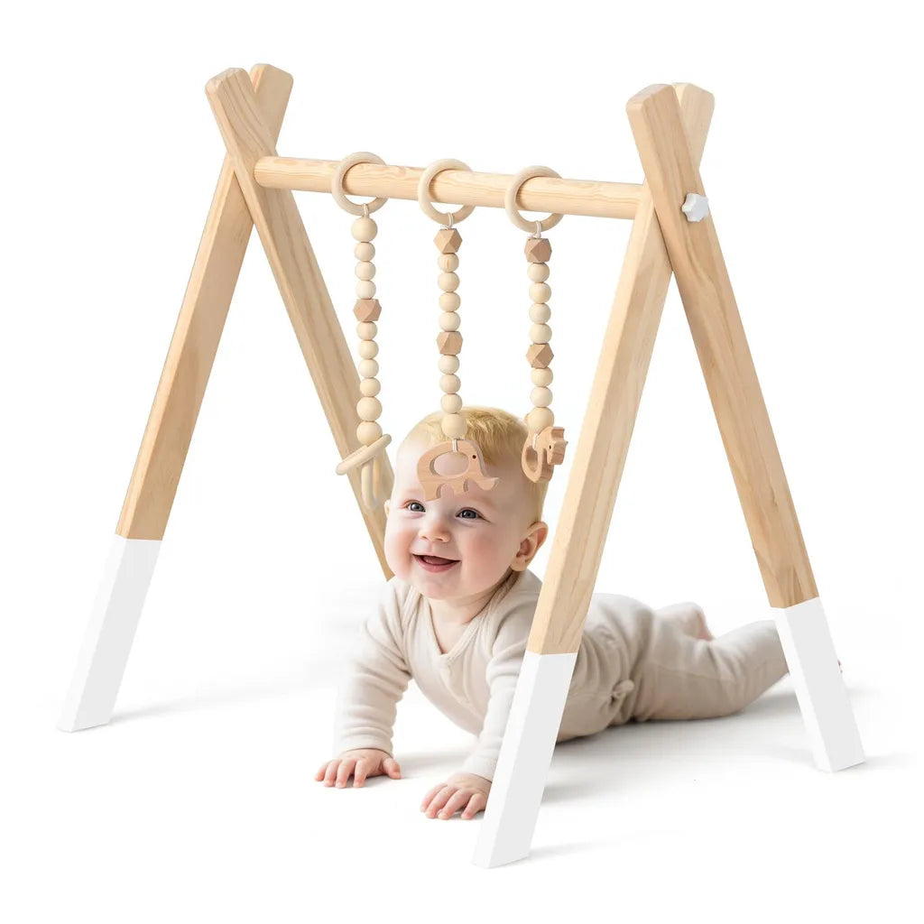COAST Kinderspeelgoed Educatieve Speelboog – Houten Babygym in Boho Stijl – 60×44×60 cm – Montessori Speelgoed met Hangend Speelgoed