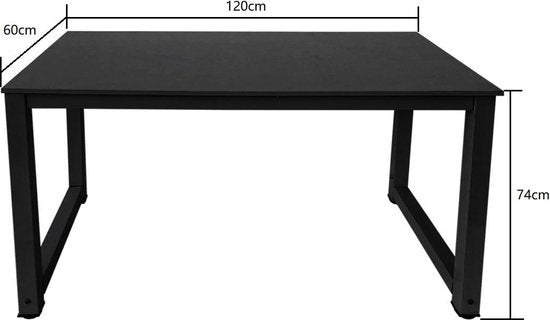 Bureau computertafel - keukentafel - metaal hout - 120 cm x 60 cm - zwart