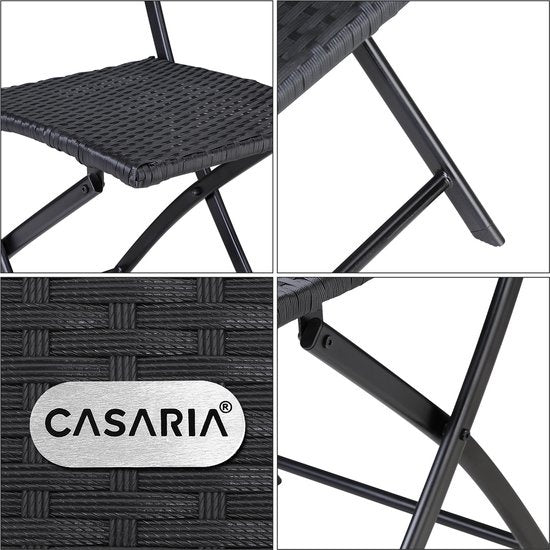 Casaria Polyrattan Tuinset 3 delig – Inklapbaar/Weerbestendig – Zwart