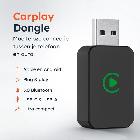 Draadloze CarPlay & android dongle - Auto - Bluetooth - Draadloos - Wireless - Receiver - Compact - incl USB-C - Skoov