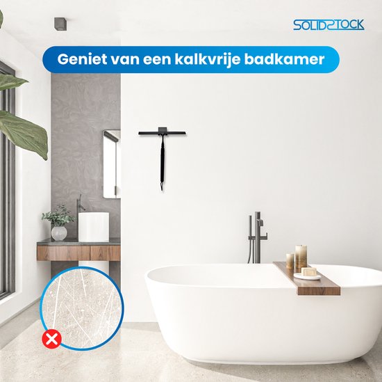 SolidStock Luxe Vloertrekker RVS - Vloerwisser met Steel - Verstelbaar in Lengte 38.5 tot 129 CM - Trekker Douche en Badkamer Vloer - Uitschuifbare Douchewisser - Zwart