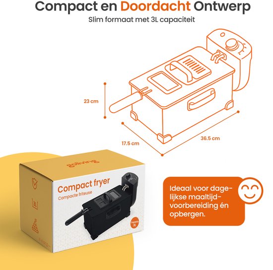 Goliving Frituurpan 3L - Friteuse - Glazen Kijkvenster - Tot 190°C - 2000W - RVS - Zwart