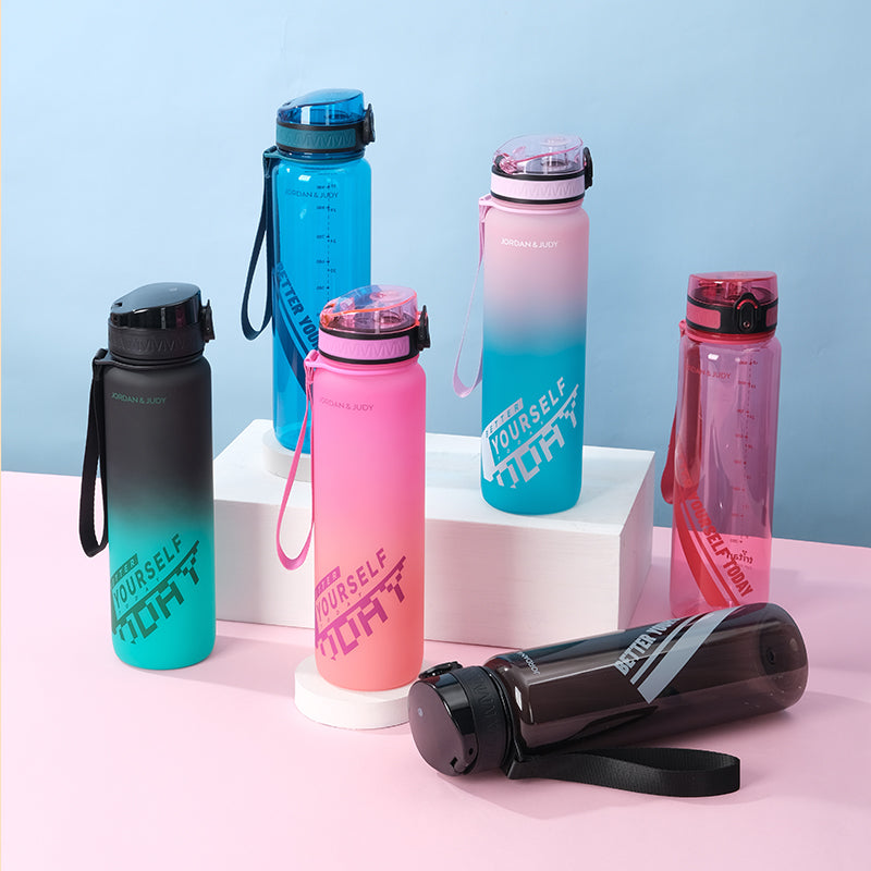 JORDAN & JUDY Tritan sportwaterfles met handvat, ombre zwart, 1000ml