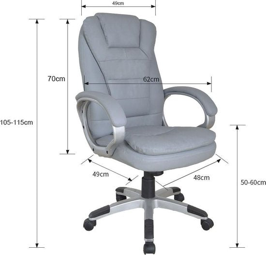 Bureaustoel - directiestoel - ergonomisch verstelbaar - extra dikke vulling - grijs