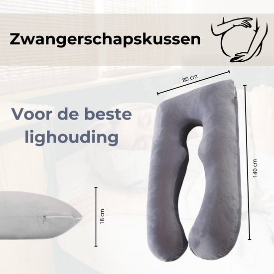 Zwangerschapskussen - XXL U-Vorm - Lichaamskussen - Zijslaapkussen - Pluche Overtrek - Voedingskussen - 280 CM - Ritssluiting - Rheme