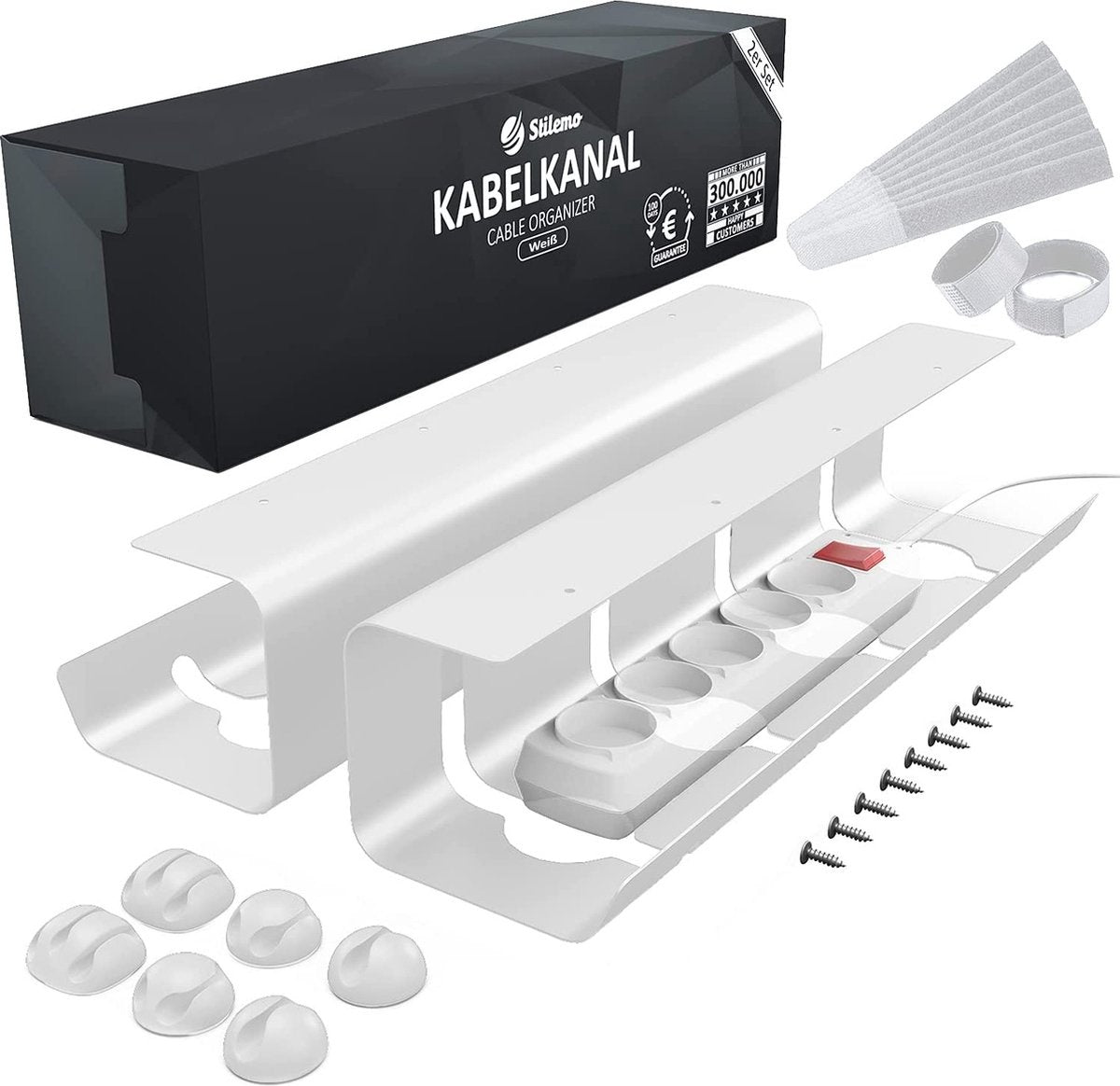 Stilemo Kabelgoot Bureau 2 Delig - Cable Management - Kabelhouder 43 CM - Kabel Organiser 5 KG Draagkracht - Wit