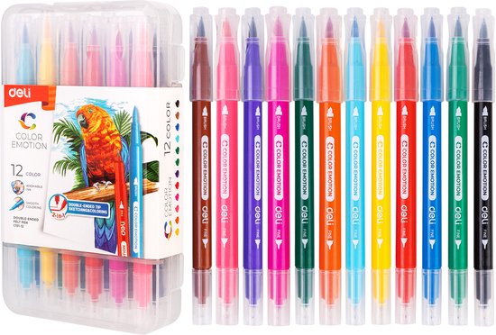 Viltstiften dubbel Deli - 12 kleuren