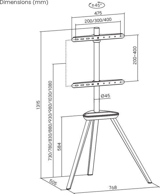 VDD TV Standaard - Vloerstandaard - Studio Statief - Schildersezel Design - Tot 65 inch - Bruin