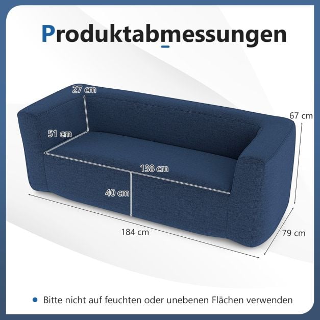 Coast Luchtbank Blauw – Opblaasbare 2-Persoons Bank met Afneembare Hoes en Brede Armleuningen – 184 x 79 x 67 cm