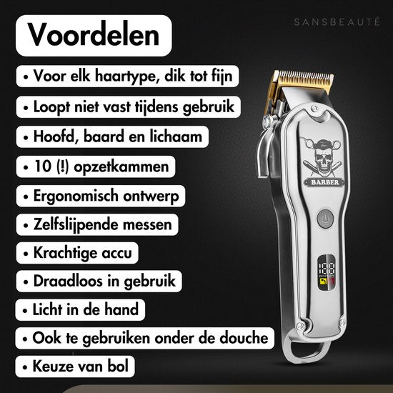 Professionele Draadloze Tondeuse - Sansbeauté - Tondeuse Mannen Hoofdhaar - Cheveux Haar - Haartrimmer - Kapper Haar Machine - Haartondeuse - Trimmer Baard - Barber Set - Barbe Hair Clipper - Kapper Trimmer - Kappersset