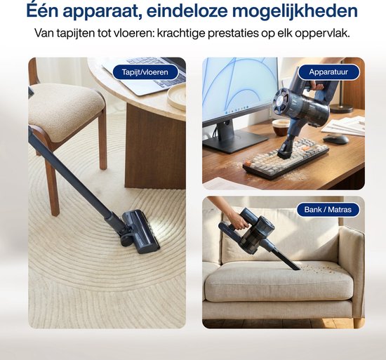 Steelstofzuiger Draadloos CleanDetect Lite 200W - Draadloze stofzuiger - 22kPa zuigkracht - 2 Opzetstukken - Zonder zak op accu - Samako