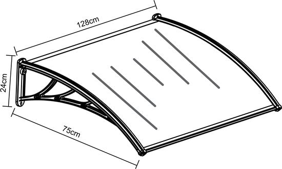 AXI Lux Deur- en Verandaluifel Zwart – 128 x 75 x 24 cm – Transparant Polycarbonaat – Aluminium Frame – UV-bescherming – Inclusief Montagemateriaal