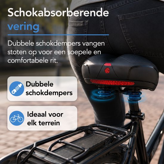 Brixy Ergonomisch Fietszadel - Incl. Zadelhoes - Gelpads & Vering - Reflecterend - Ventilerend - Unisex - Zwart