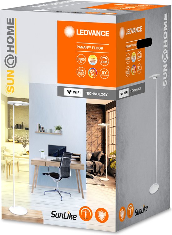 LEDVANCE SunHome Office Vloerlamp – 36W, 180 cm – Dimbaar Tunable White 2200-5000K – Wifi & Smart Home – Zilver