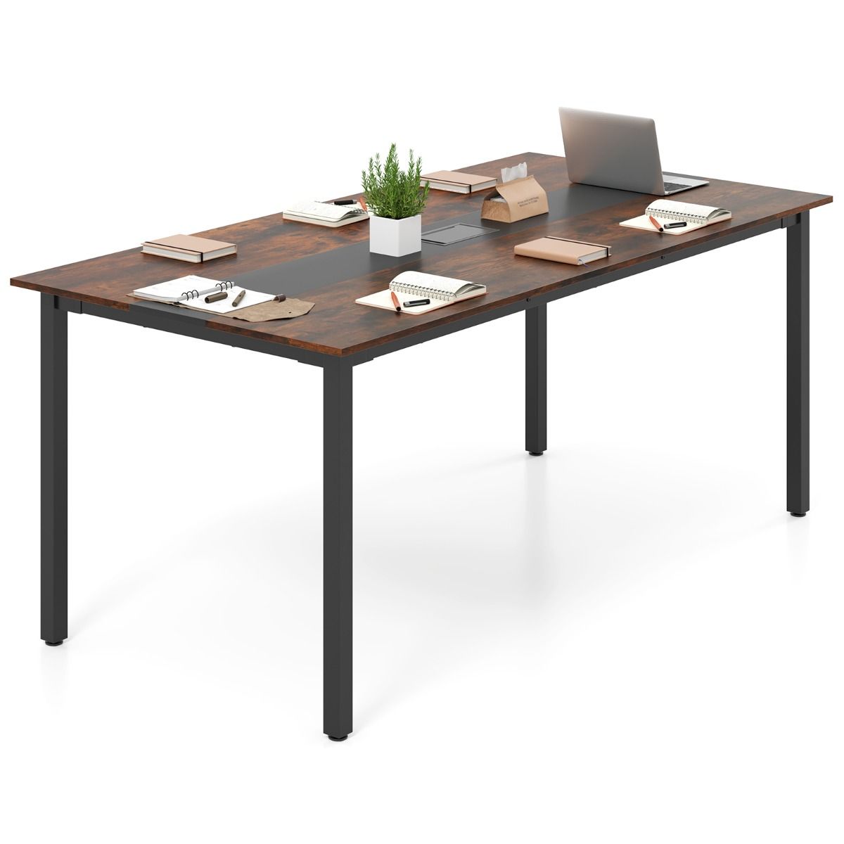 Coast vergadertafel - rechthoekig - kabelbeheer - rustiek hout en zwart - 180 x 90 cm