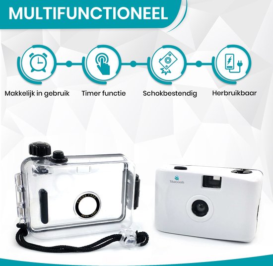 TibaGoods wegwerpcamera - Met rol - Waterdicht - Analoge Camera - Kinder Camera - Wit