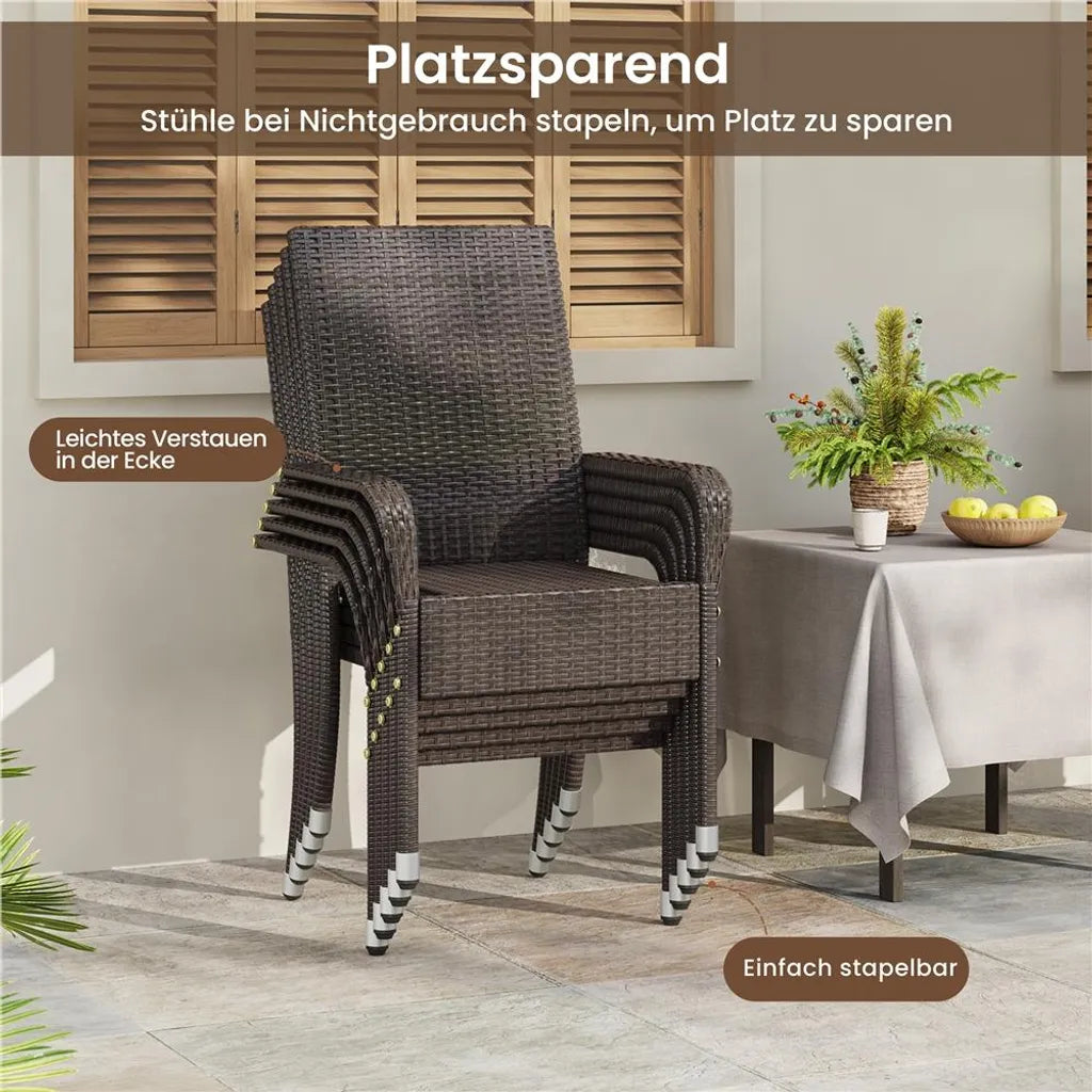 Yaheetech Tuinstoelen Set van 2 – Bruin – Polyrattan – 58 x 62,5 x 94,5 cm – Stapelbaar met Armleuningen