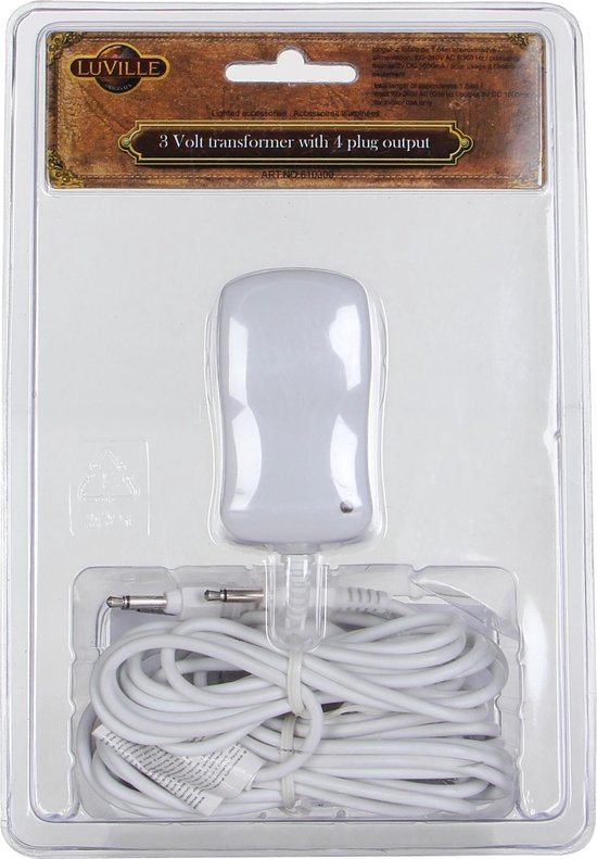 LuVille Kerstdorp Schakelaaradapter 4 Koptje - Wit - 3 Volt - 7x4x5 cm