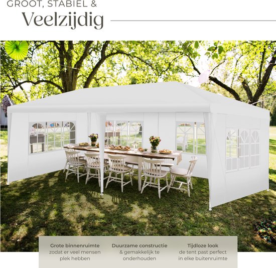 Tectake Partytent - Paviljoen - Opvouwbaar - Zijwanden - Waterdicht - 600 x 300 cm – Wit
