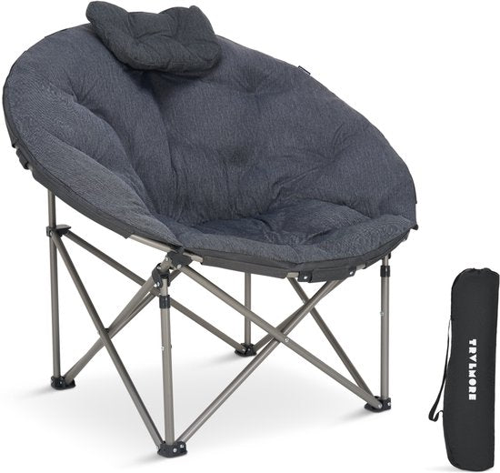 TRVLMORE Campingstoel XL - Opvouwbaar - 150KG Draagvermogen - Incl. Draagtas - Klapstoel - Kampeerstoel - Vouwstoel - Grijs