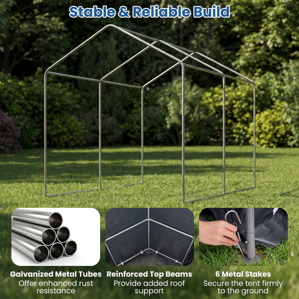 Coast Garage Tent voor Buiten - Metalen Frame - Oprolbare Deur met Rits - Donkergrijs 218,5 x 160 x 174 cm