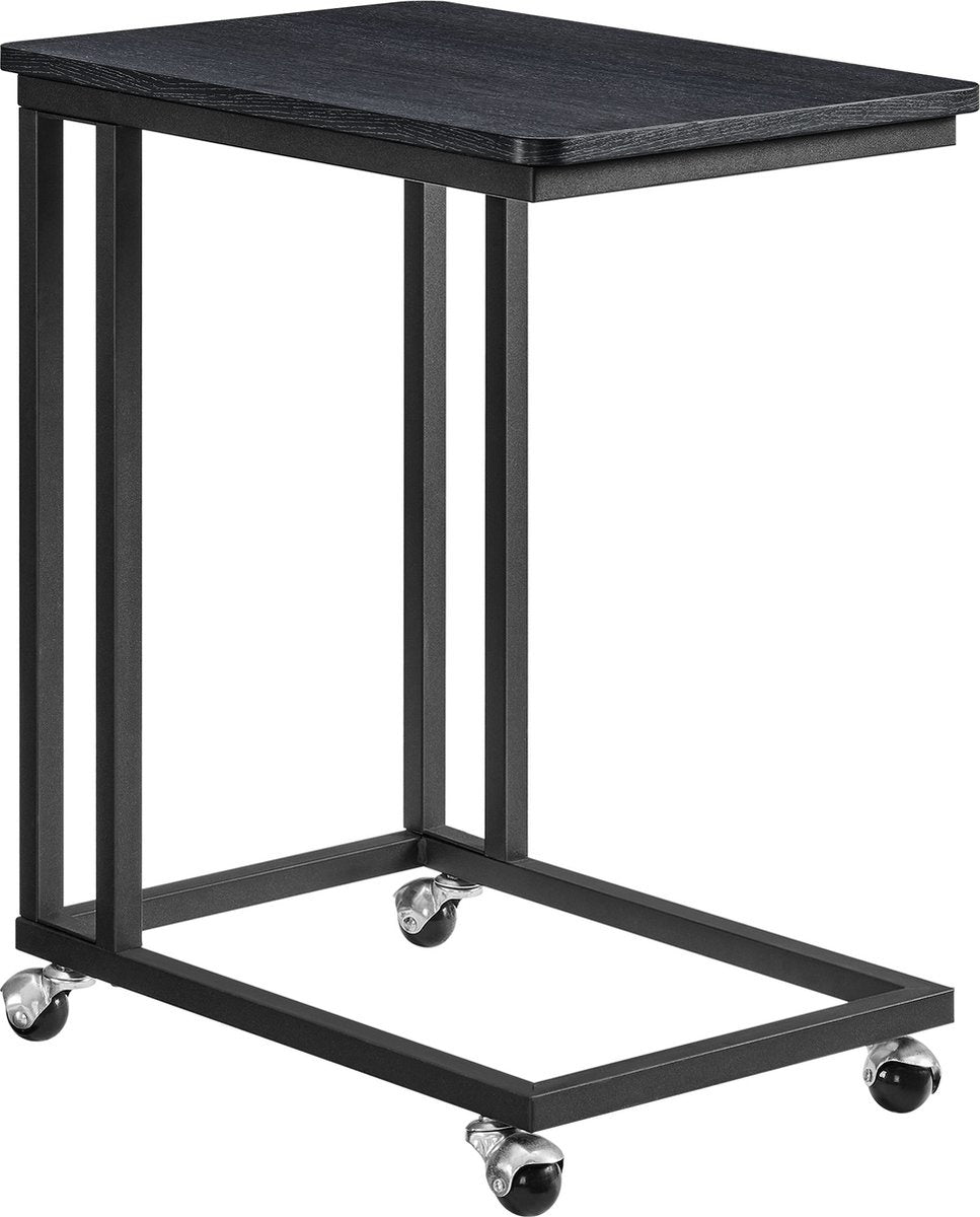 O'DADDY® Bijzettafel - bijzettafels - bijzettafel metaal met hout - bijzettafeltje - tafeltje - salontafels - bijzettafel zwart - bedtafeltje met wielen - bijzet tafel wielen - sidetable - bijzettafels met wielen - 50 x 35 x 55 cm - zwart - grijs