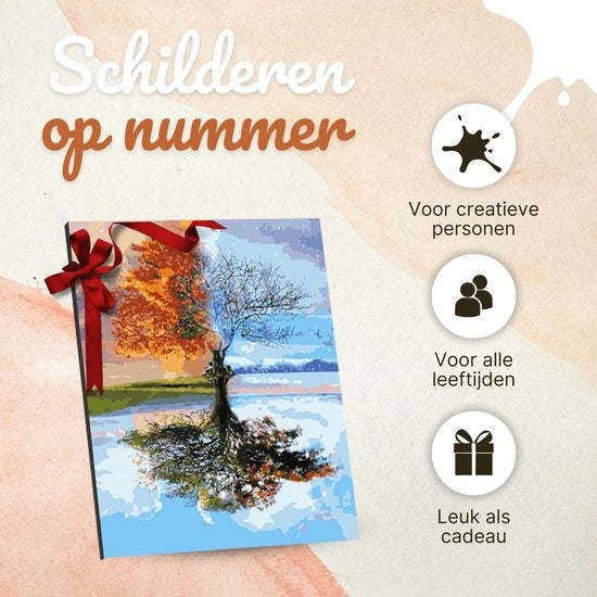 Rubye® Schilderen Op Nummer Volwassenen – Vier Seizoenen – Met Canvas Schildersdoek en Penselen - 40x50cm