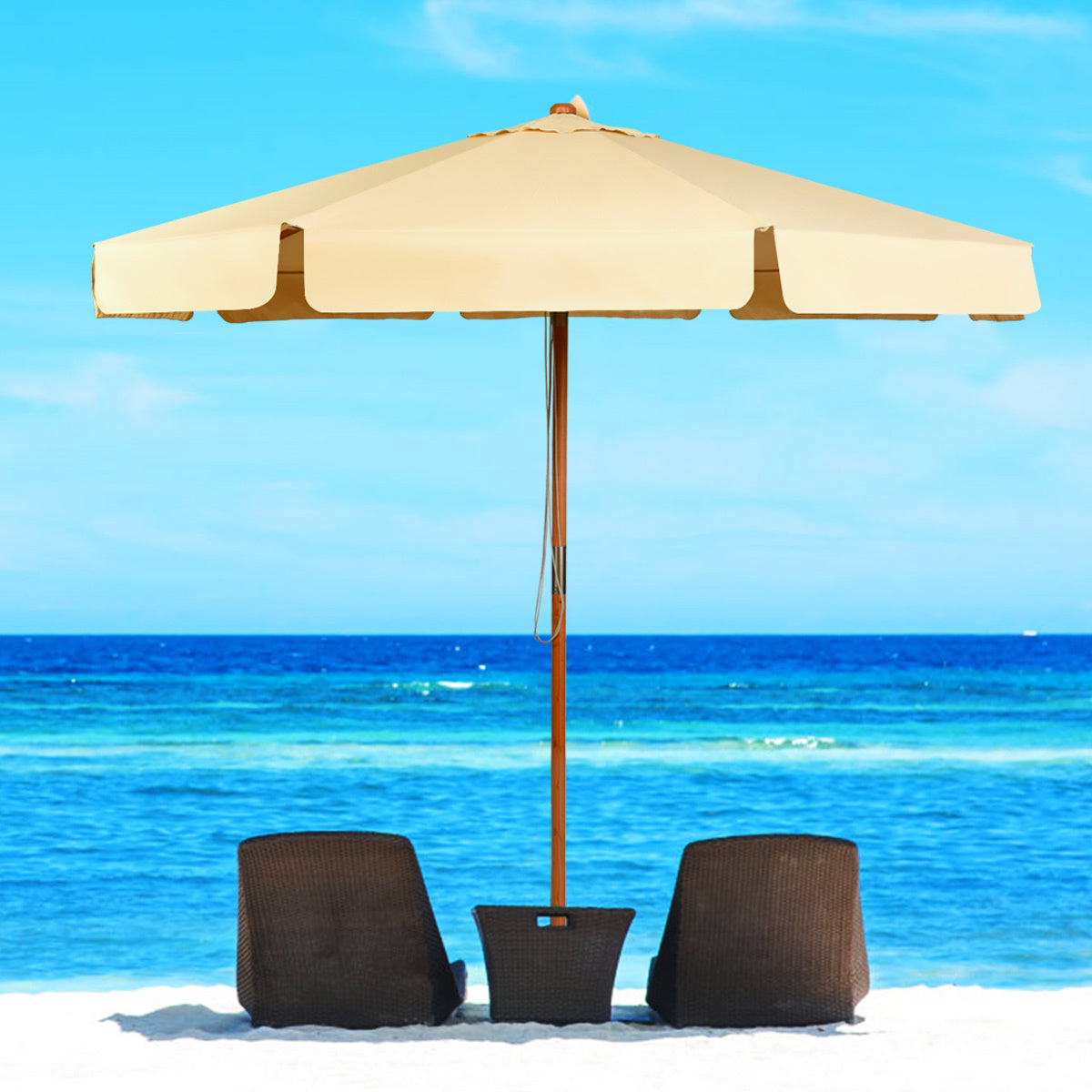 Coast tuinparasol - kantelbaar - waterdicht - met uv-bescherming - hout - 3m - beige