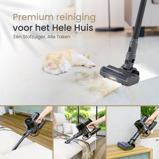 Vapore Steelstofzuiger Draadloos - 47 Minuten Accuduur - 350W - Snoerloze Stofzuiger - Zonder Zak - Op Accu - Vacuum Cleaner - Kruimeldief - Draadloze Steelstofzuiger - Zwart